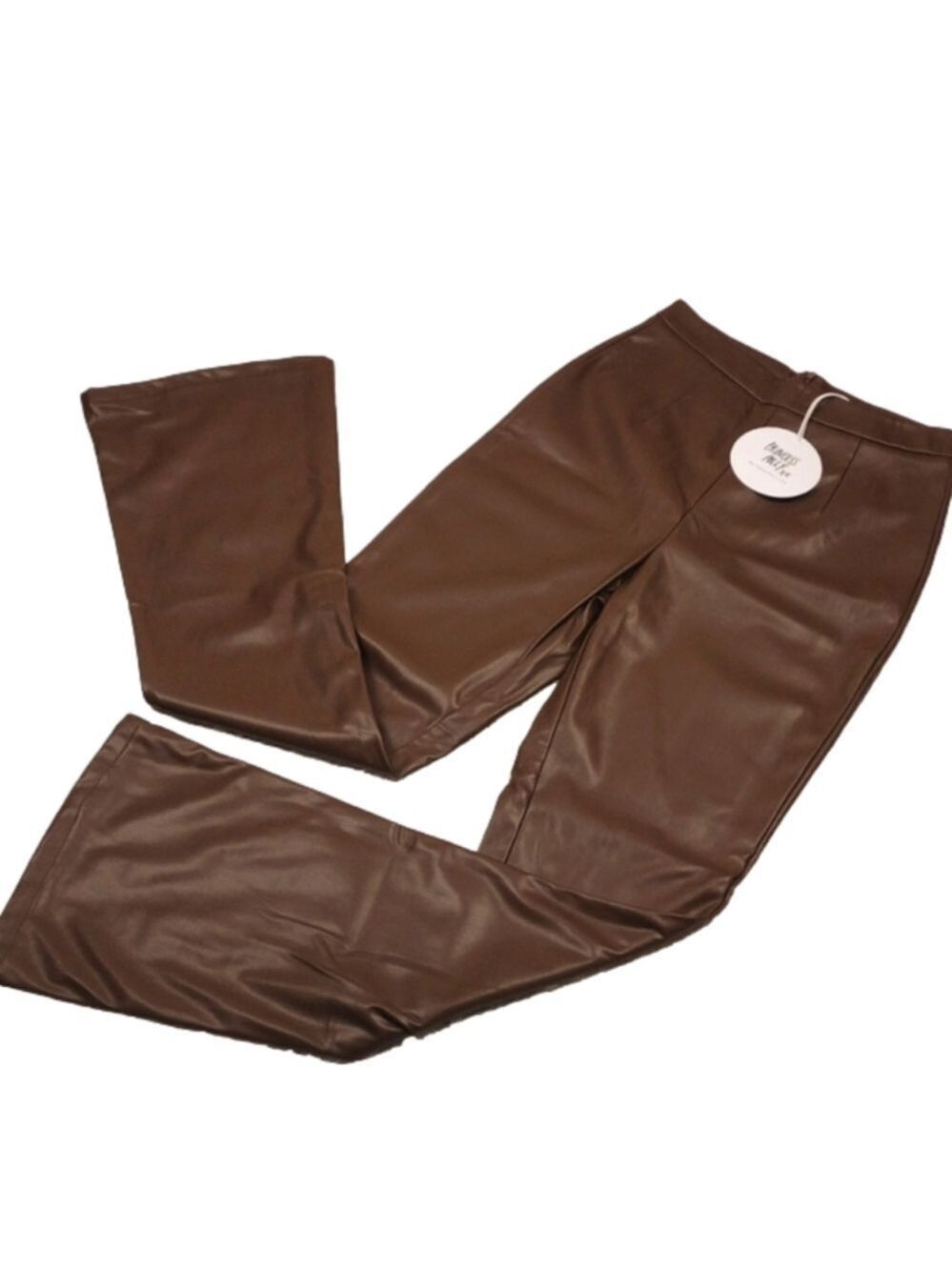 Princess Polly Vivene Brown Faux Leather High Rise Back Zipper Boot Cut Pant